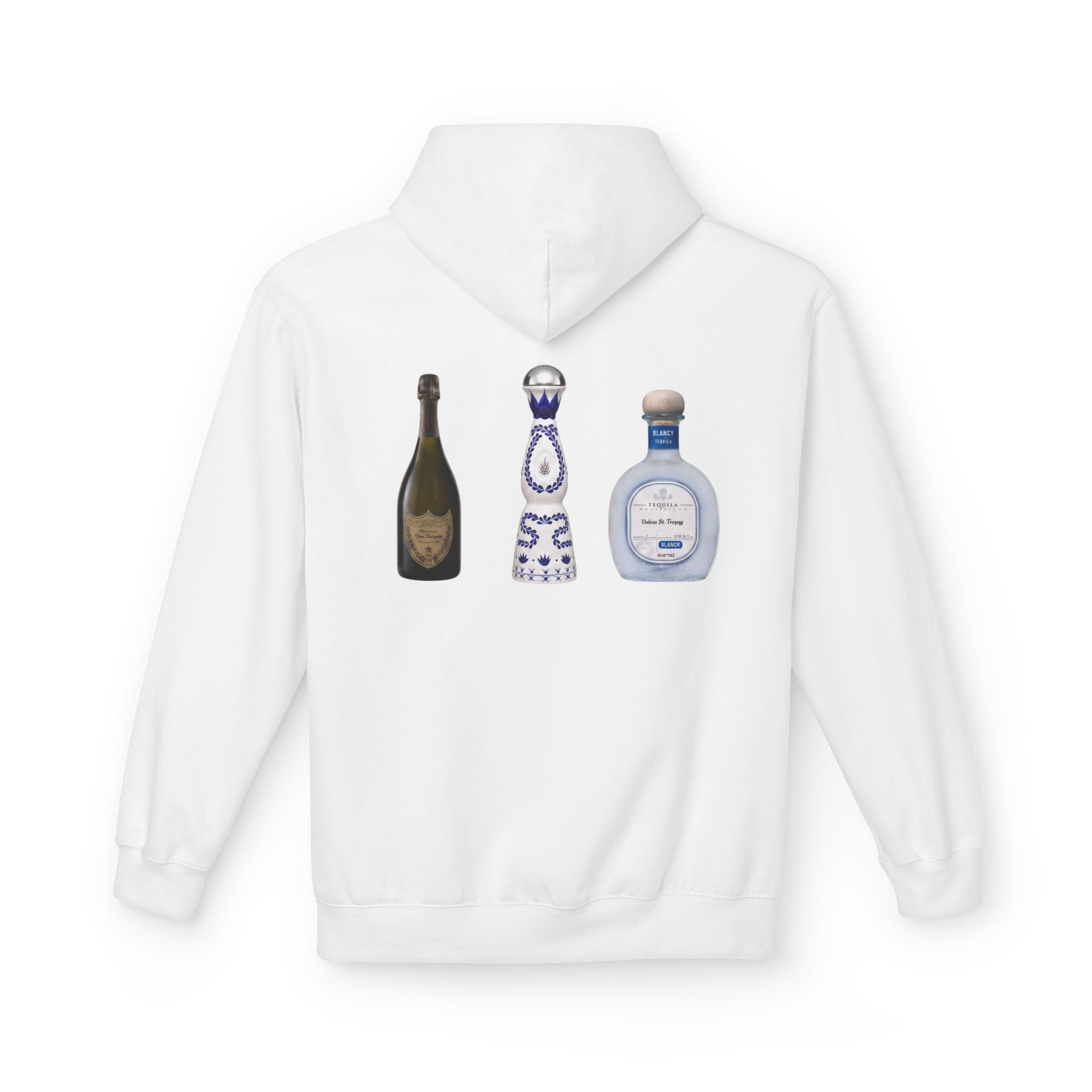 Tequila & Champagne Bottle Graphic Hoodie — Party Spirits Back Print
