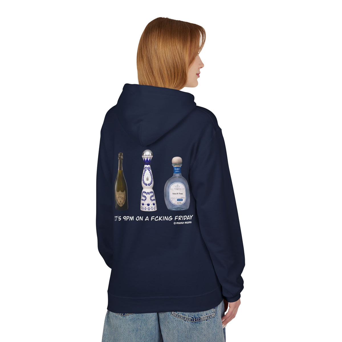 Tequila & Champagne Bottle Graphic Hoodie — Party Spirits Back Print
