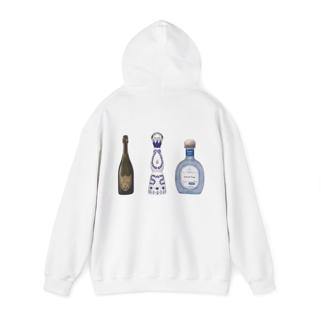 Tequila & Champagne Bottle Hoodie — Party Spirits Back Print