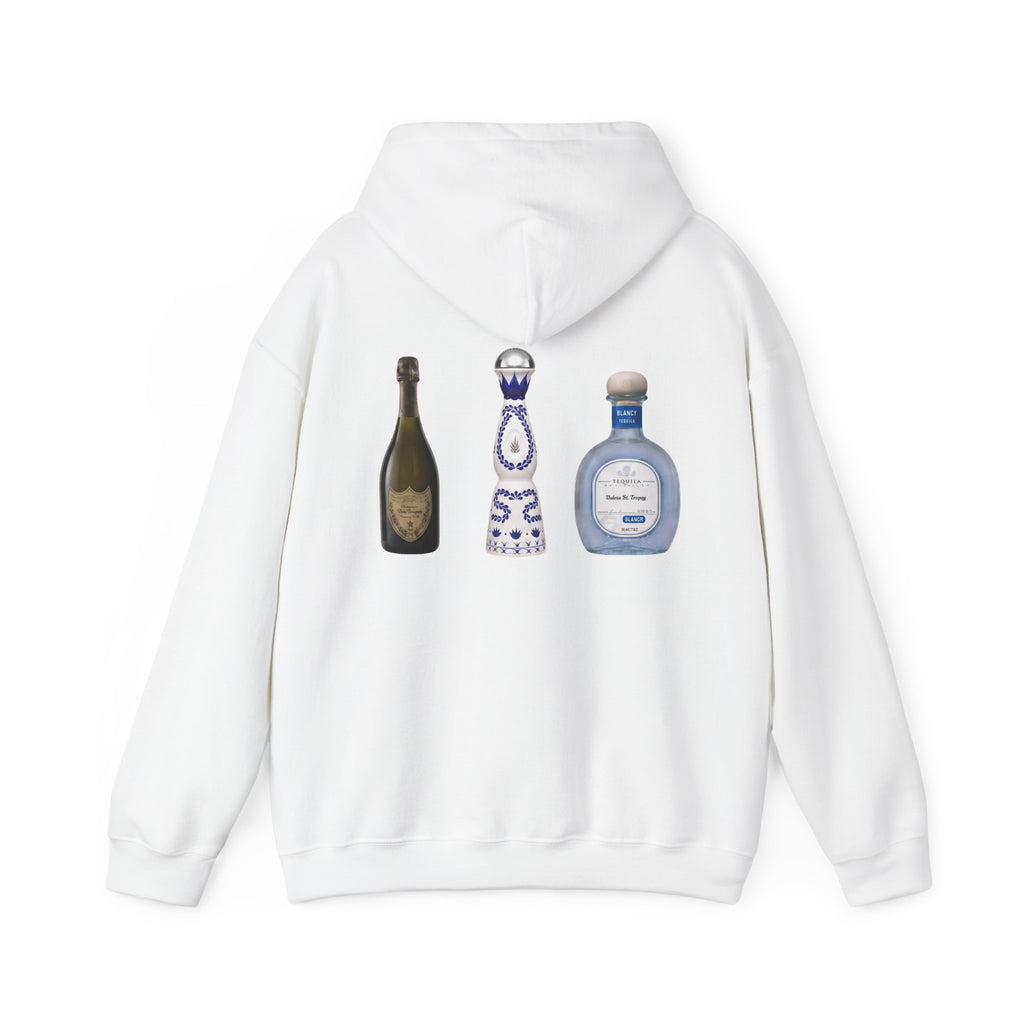Tequila & Champagne Bottle Hoodie — Party Spirits Back Print