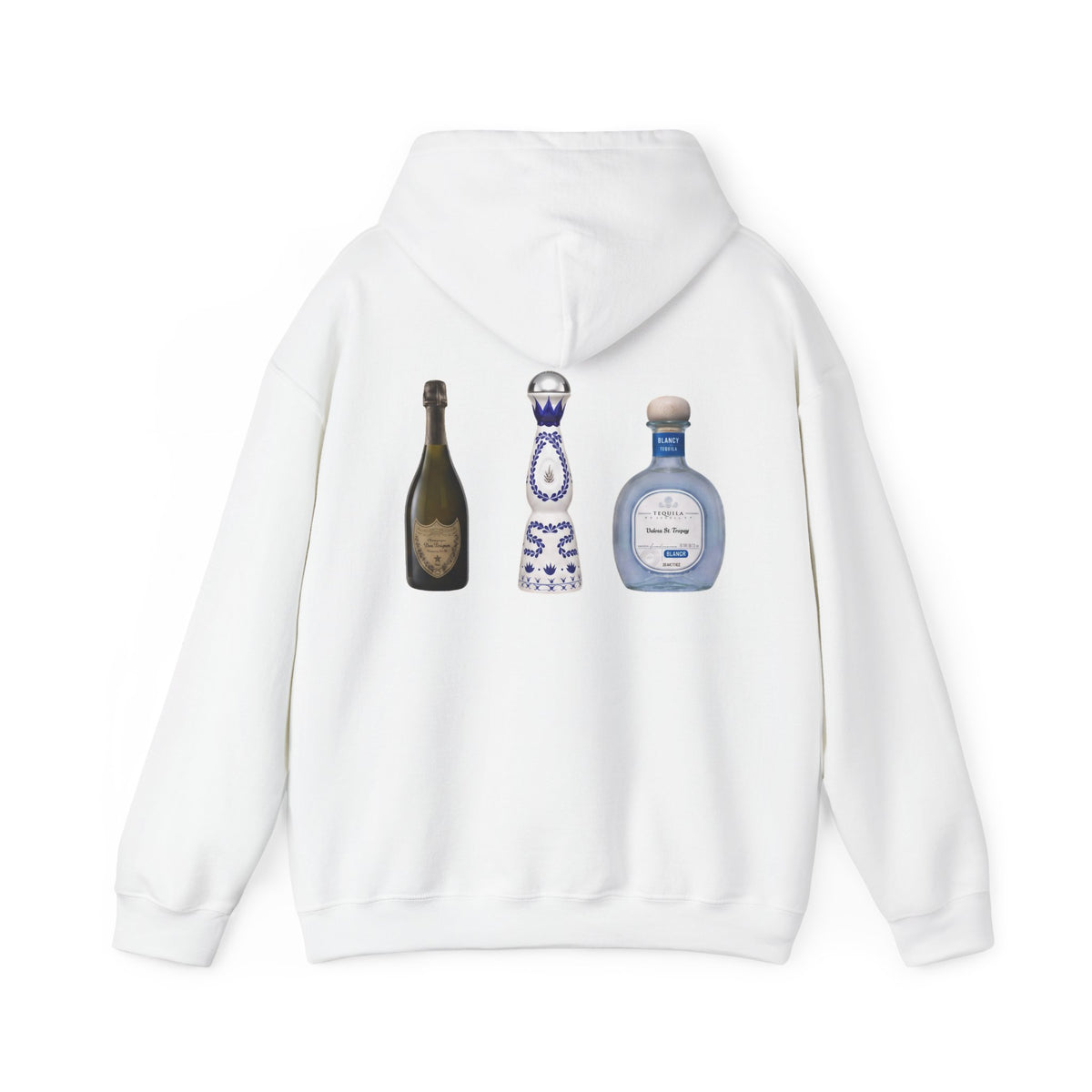 Tequila & Champagne Bottle Hoodie — Party Spirits Back Print